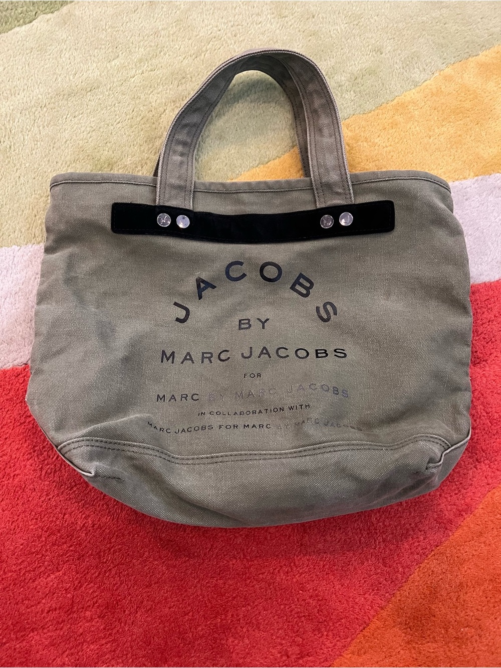 Marc Jacobs Green Canvas Logo Tote with Black Trim